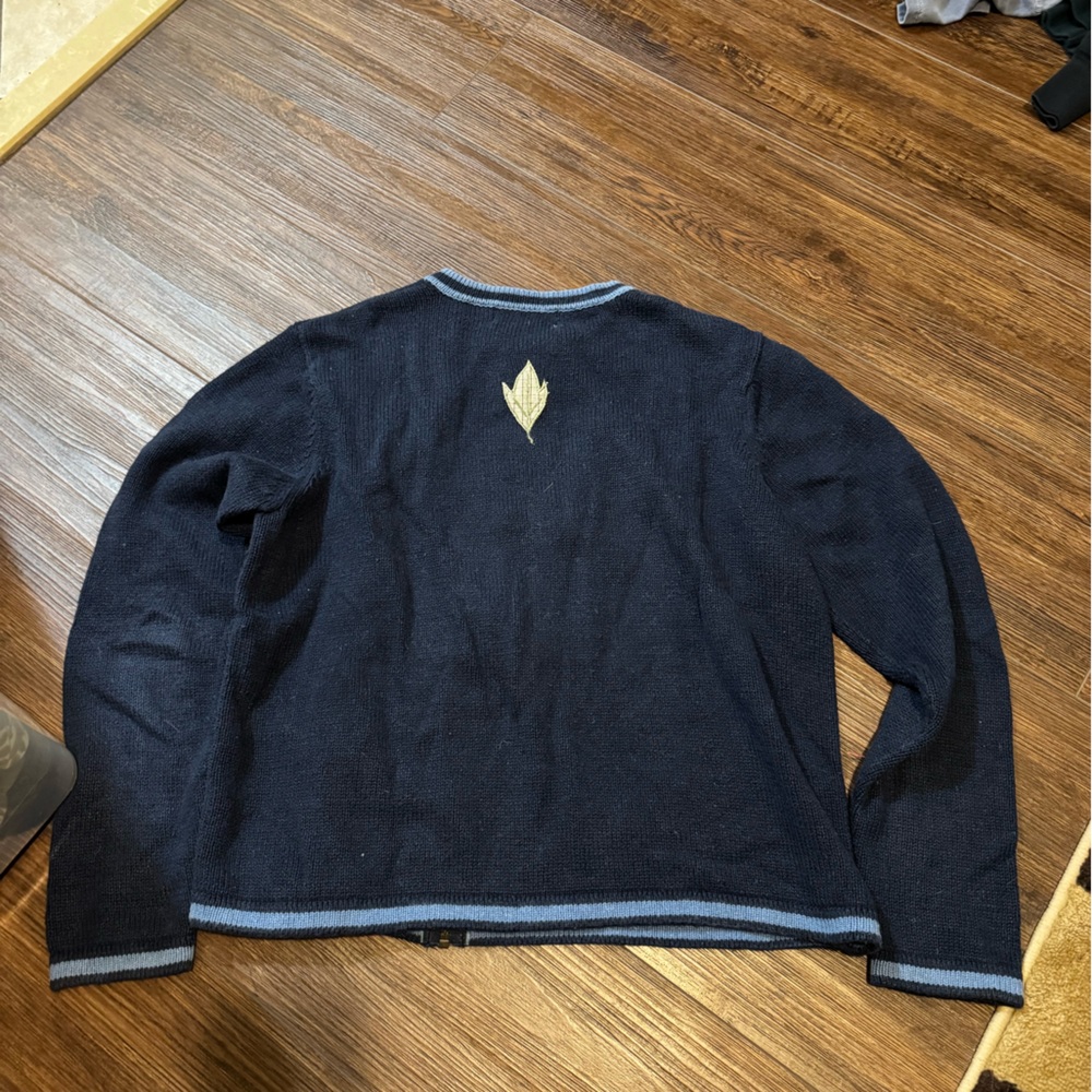Navy Leaf Pattern Cardigan - image 3